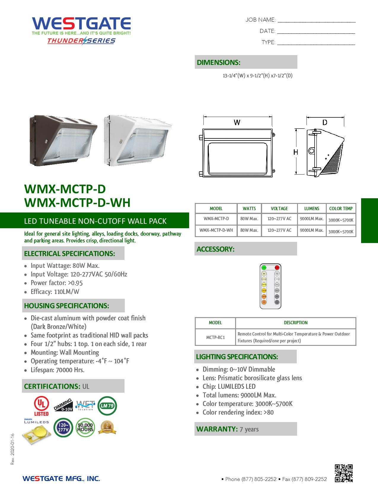 WESTGATE LED Tunable Non-Cutoff Wall Packs
