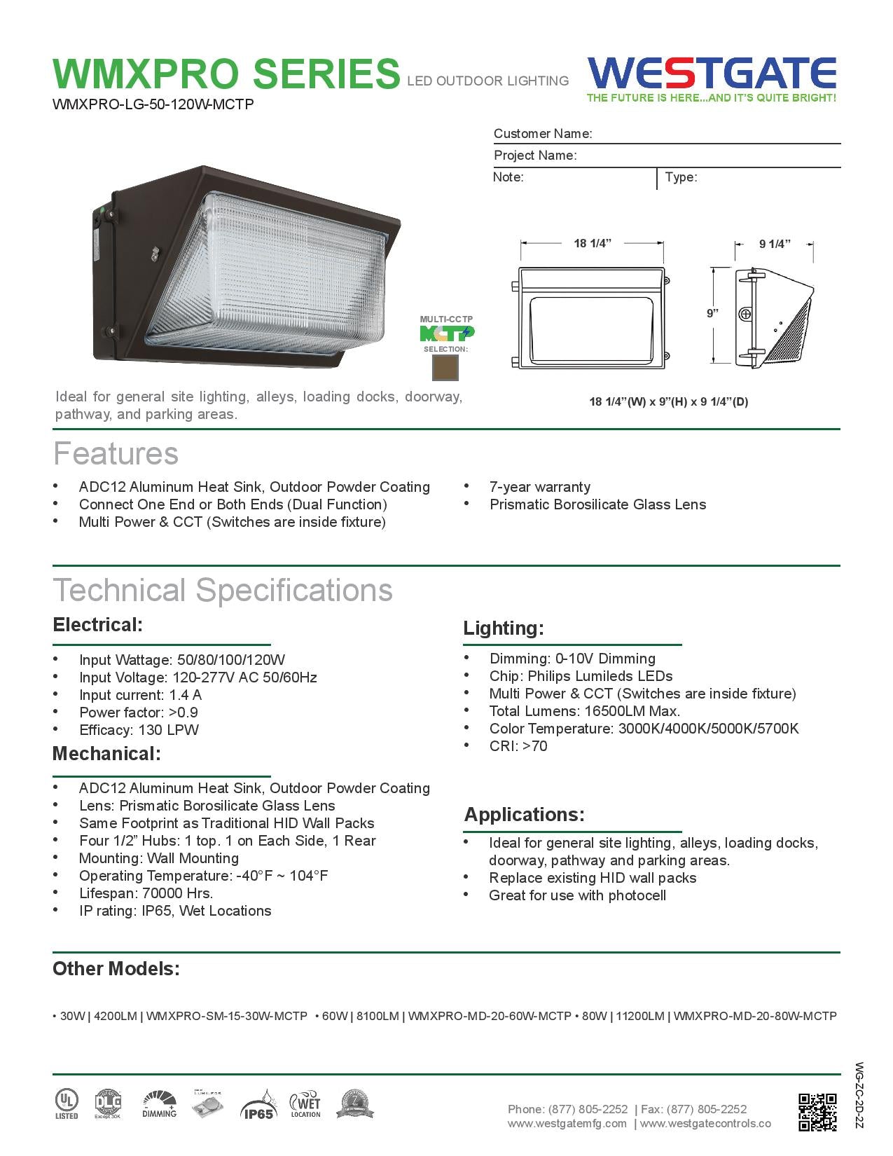 WESTGATE LED Multi-Power & Multi-CCT Non-Cutoff Wall Packs (WMX-SERIES)