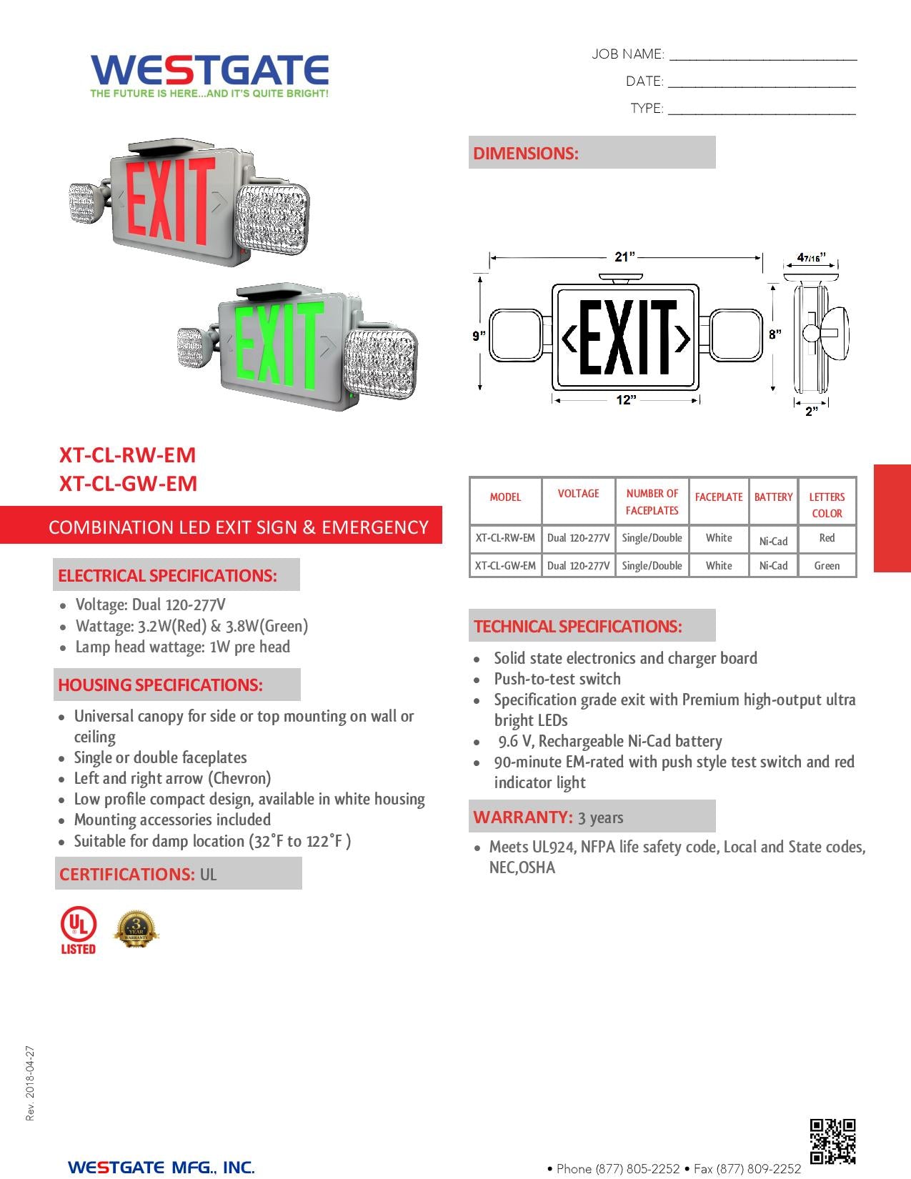 WESTGATE Combination LED Exit & LED Emergency