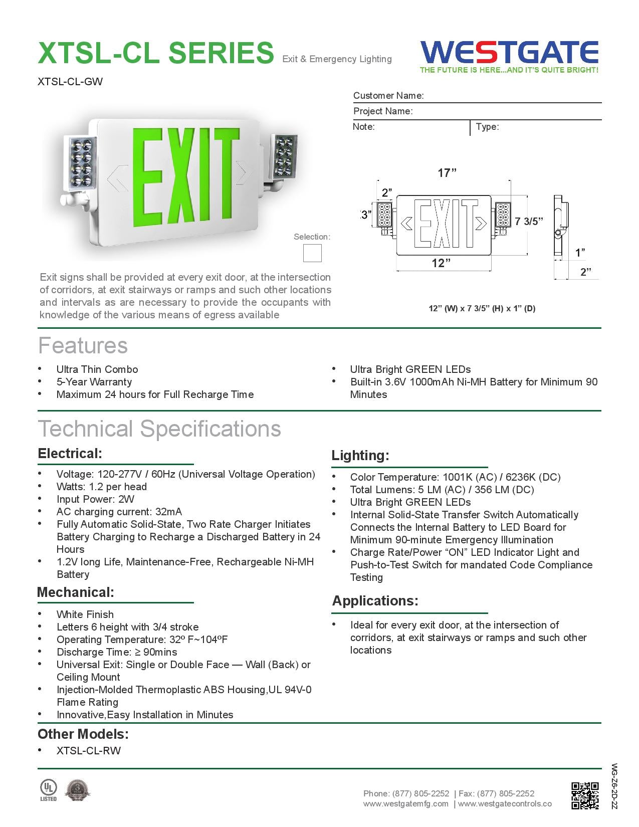 WESTGATE LED Super Slim Exit Sign with Adjustable Heads