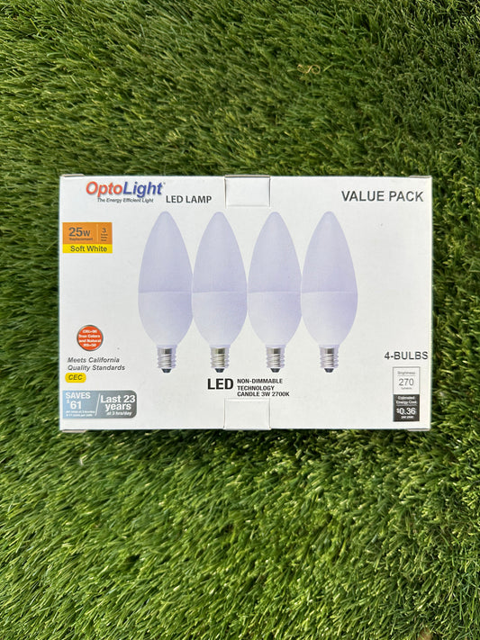 OptoLight LED Bulb Candle 3W 27K Non Dimmable