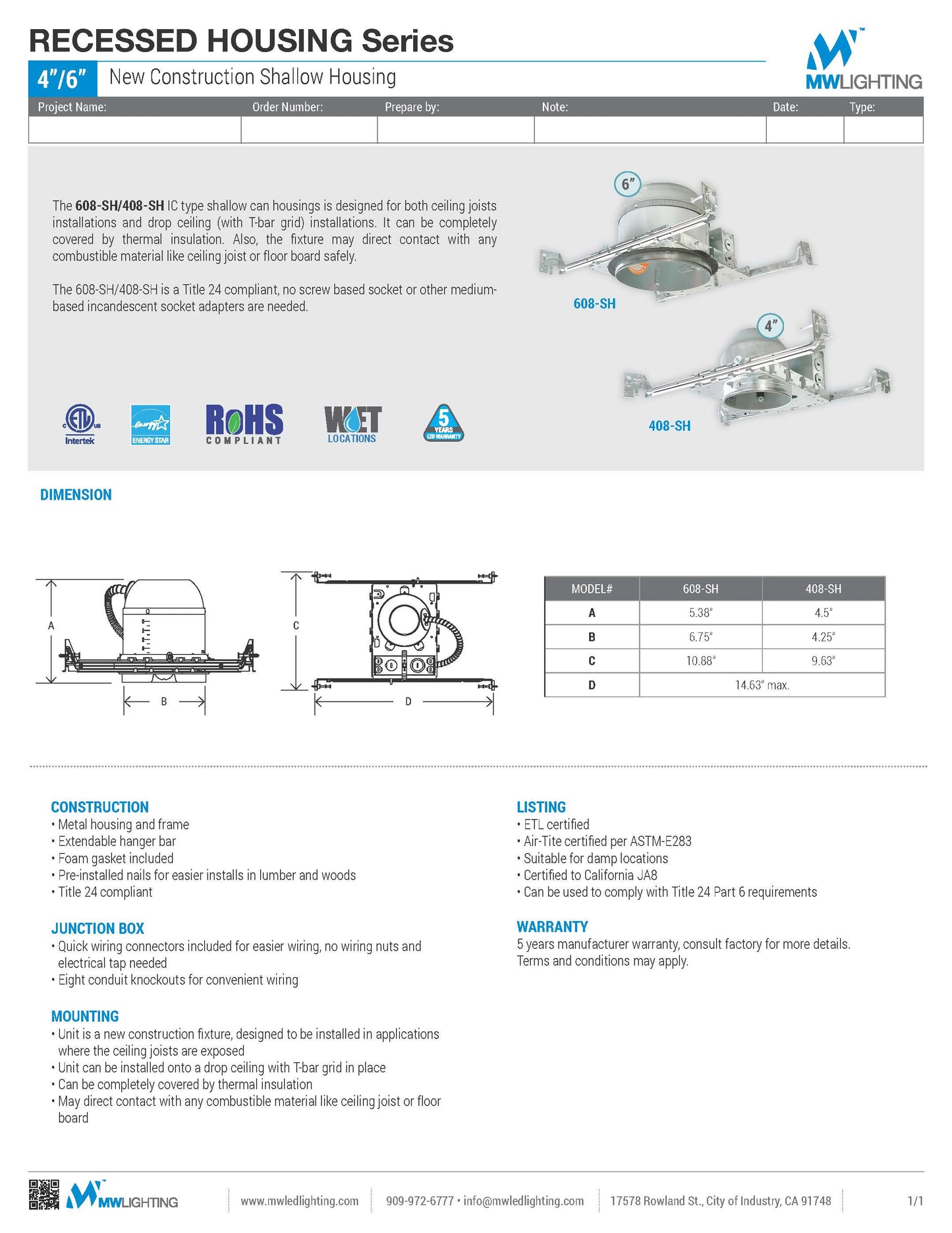 4” New Construction Housing - MW Lighting