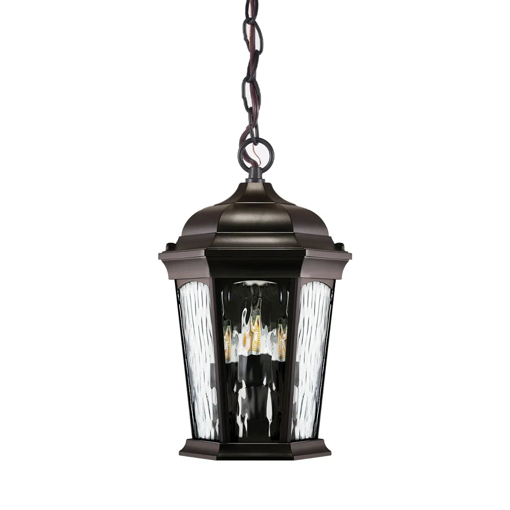 LED Flickering Flame Hanging Lantern w/Dual Security Light (Bronze)  -  EHL-130W-MD