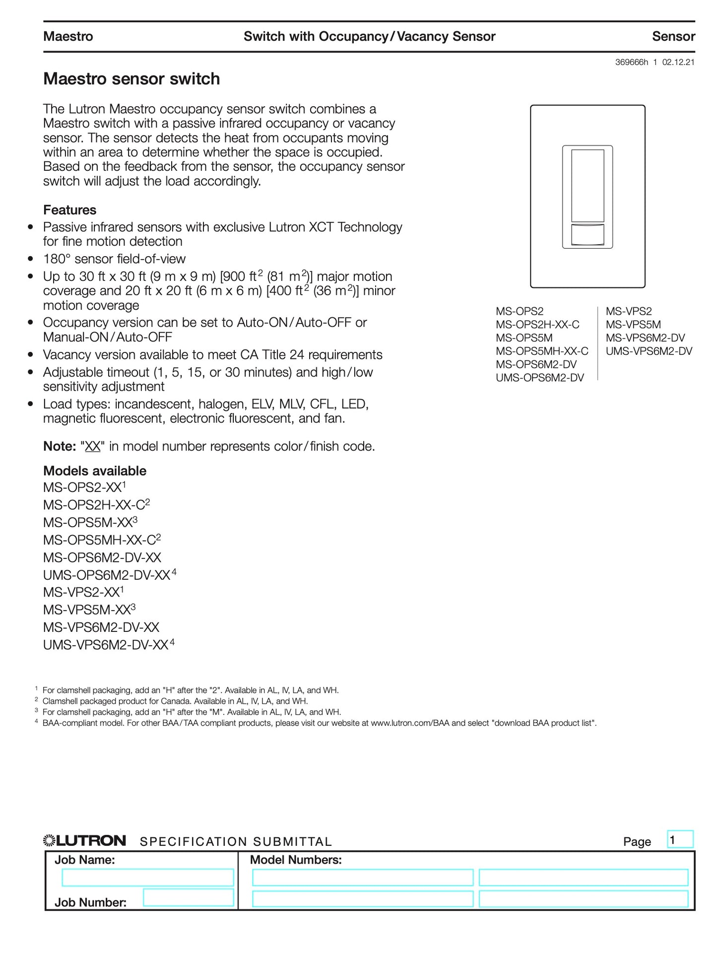 Maestro 2 Amp Motion Sensor Switch, Single-Pole