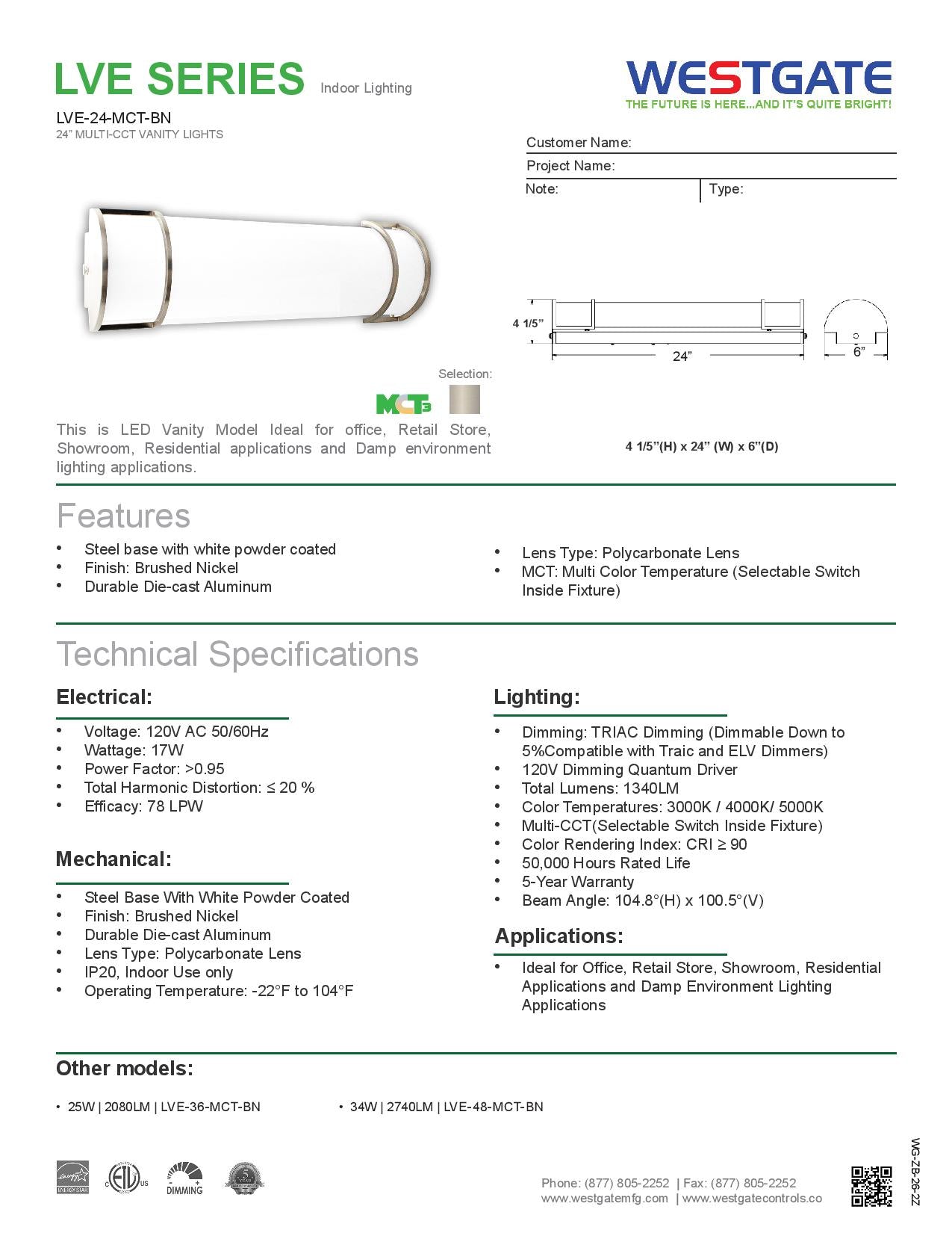 LVE Multi-CCT Vanity Lights with PC Lens and Metal Rings