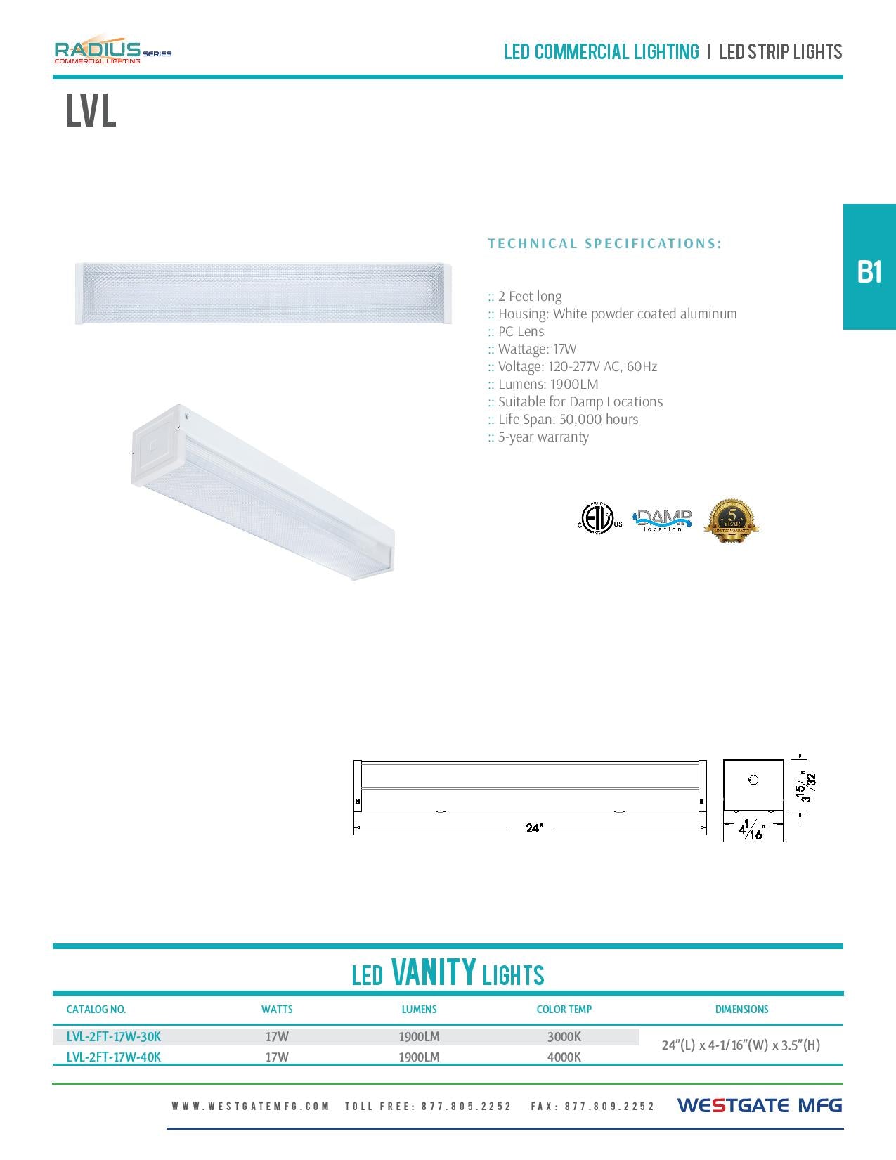 Commercial Vanity Lights LED 2Ft