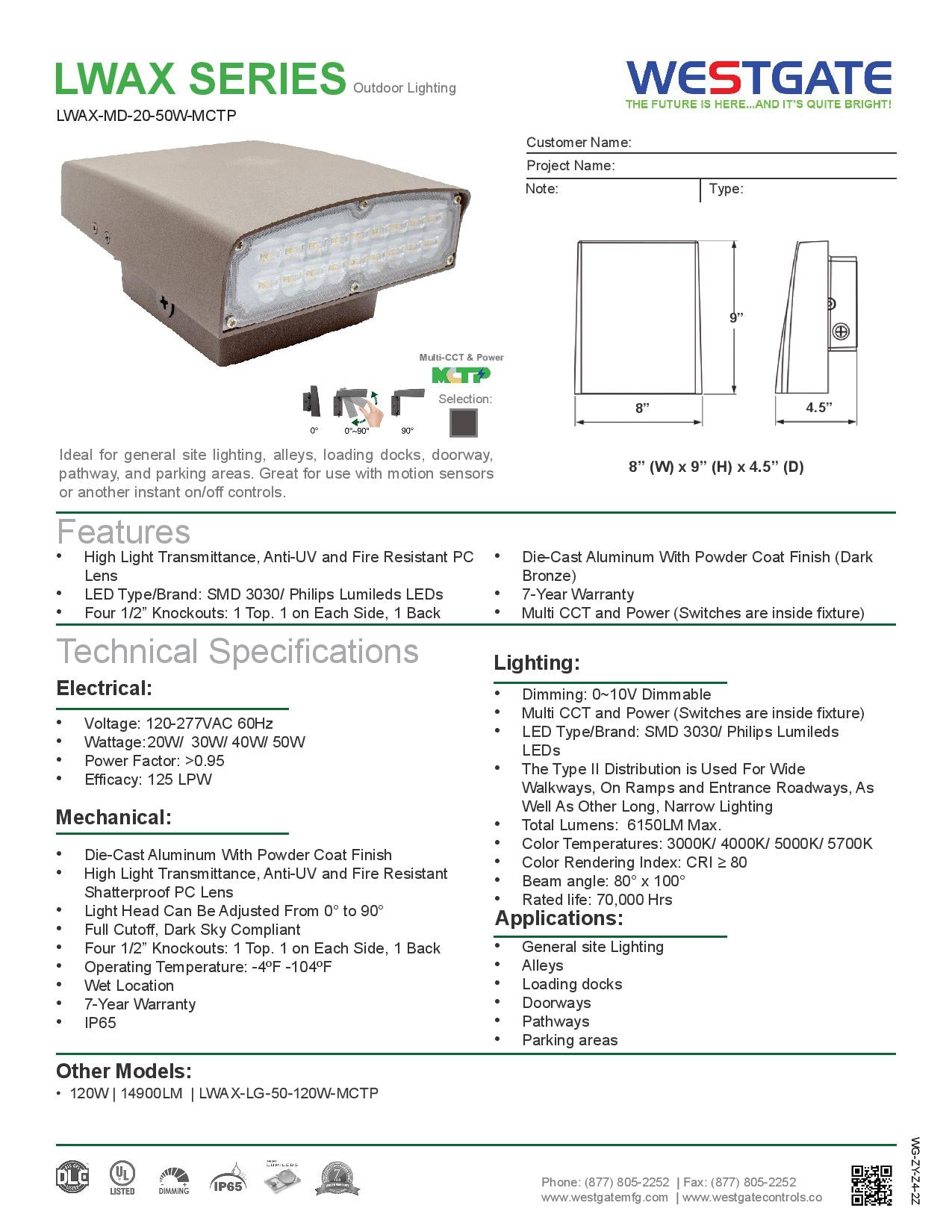 LWAX LED Power & CCT Adjustable Cutoff Wall Packs - WESTGATE