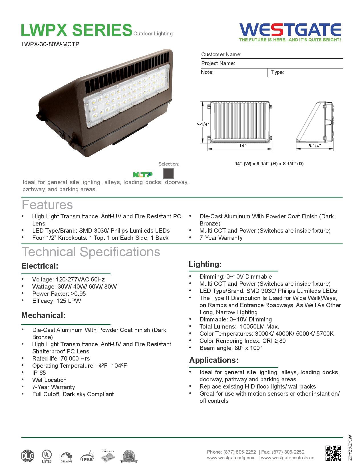 LWPX LED Power & CCT Adjustable Full Cutoff Wall Packs - WESTGATE
